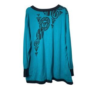 Bob Mackie Wearable Art Teal Black Sweater Size 2X Retro  Vintage Tunic